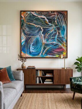 This artwork is an abstract acrylic painting titled "Storm